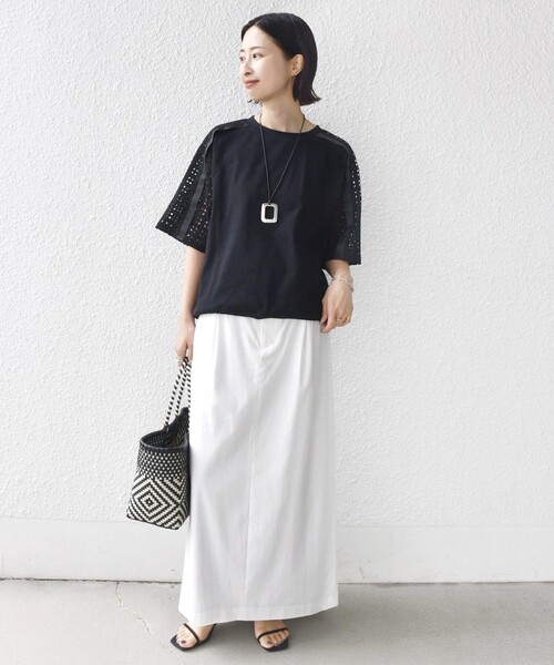 WEB限定】〈手洗い可能〉レース コンビ ショート スリーブ カットソー