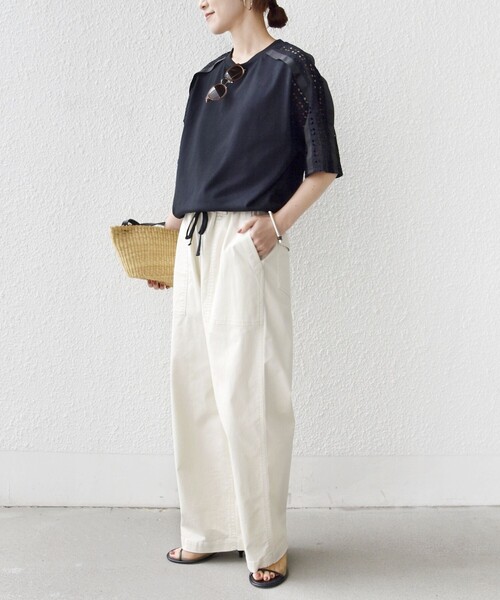 WEB限定】〈手洗い可能〉レース コンビ ショート スリーブ カットソー