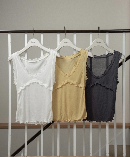 lawgy(ラウジー)の「mellow trim bustier seam tank top / メロウトリムビスチェシームタンクトップ(タンクトップ・レディース・チャコール/イエロー系/アイボリー・FREE)」の2枚目の写真
