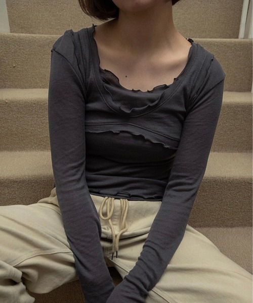 lawgy(ラウジー)の「mellow trim bustier seam tank top / メロウトリムビスチェシームタンクトップ(タンクトップ・レディース・チャコール/イエロー系/アイボリー・FREE)」の12枚目の写真