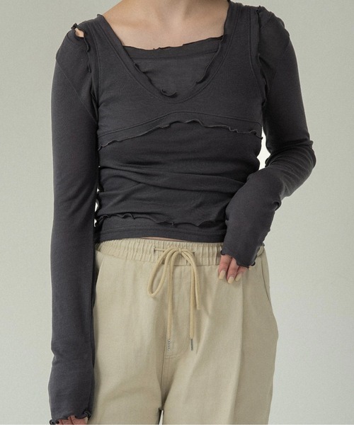 lawgy(ラウジー)の「mellow trim bustier seam tank top / メロウトリムビスチェシームタンクトップ(タンクトップ・レディース・チャコール/イエロー系/アイボリー・FREE)」の10枚目の写真