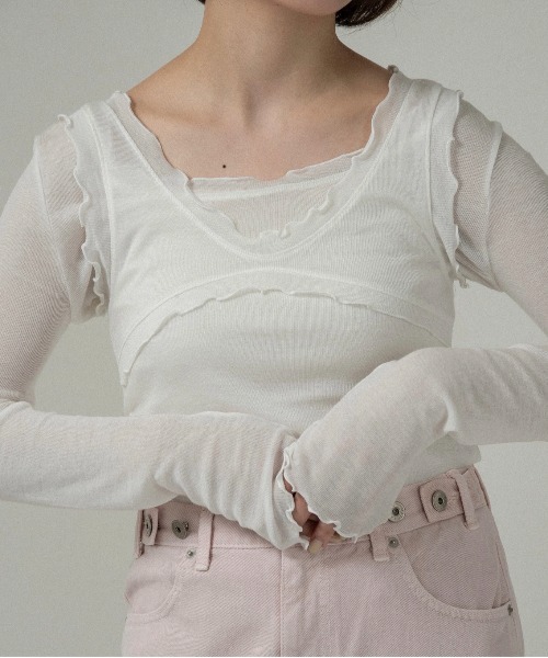 lawgy(ラウジー)の「mellow trim bustier seam tank top / メロウトリムビスチェシームタンクトップ(タンクトップ・レディース・チャコール/イエロー系/アイボリー・FREE)」の4枚目の写真