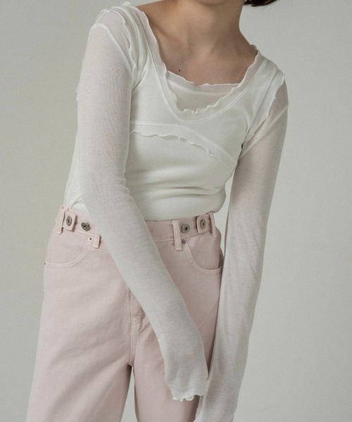 lawgy(ラウジー)の「mellow trim bustier seam tank top / メロウトリムビスチェシームタンクトップ(タンクトップ・レディース・チャコール/イエロー系/アイボリー・FREE)」の7枚目の写真