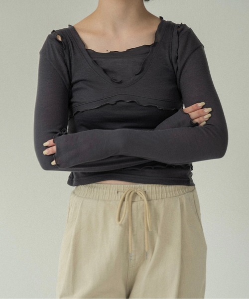 lawgy(ラウジー)の「mellow trim bustier seam tank top / メロウトリムビスチェシームタンクトップ(タンクトップ・レディース・チャコール/イエロー系/アイボリー・FREE)」の11枚目の写真