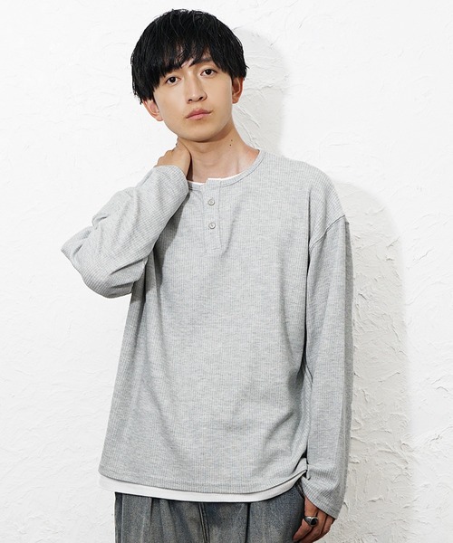 MinoriTY(マイノリティ)の「【MinoriTY】ダブルヘンリーロングTシャツ メンズ 春服 夏服 ユニセックス(Tシャツ/カットソー・メンズ・ブラック/ブラウン/グレー・L/M)」の2枚目の写真