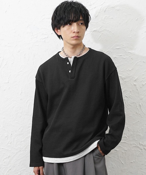MinoriTY(マイノリティ)の「【MinoriTY】ダブルヘンリーロングTシャツ メンズ 春服 夏服 ユニセックス(Tシャツ/カットソー・メンズ・ブラック/ブラウン/グレー・L/M)」の1枚目の写真