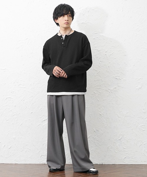MinoriTY(マイノリティ)の「【MinoriTY】ダブルヘンリーロングTシャツ メンズ 春服 夏服 ユニセックス(Tシャツ/カットソー・メンズ・ブラック/ブラウン/グレー・L/M)」の4枚目の写真