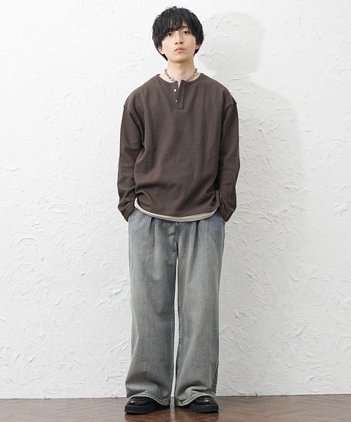 MinoriTY(マイノリティ)の「【MinoriTY】ダブルヘンリーロングTシャツ メンズ 春服 夏服 ユニセックス(Tシャツ/カットソー・メンズ・ブラック/ブラウン/グレー・L/M)」の7枚目の写真