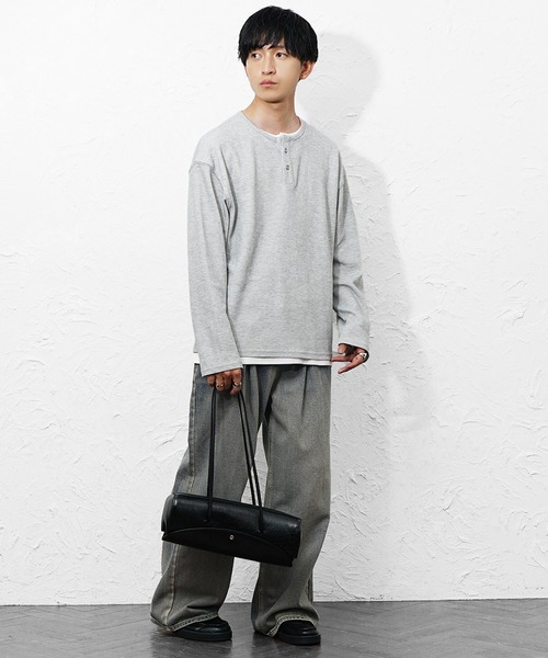 MinoriTY(マイノリティ)の「【MinoriTY】ダブルヘンリーロングTシャツ メンズ 春服 夏服 ユニセックス(Tシャツ/カットソー・メンズ・ブラック/ブラウン/グレー・L/M)」の14枚目の写真