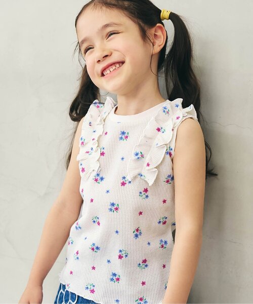 apres les cours(アプレレクール)の「ノースリーブ ワッフルフリルトップス(Tシャツ/カットソー・キッズ・その他3/パープル/イエロー/ブラック/ピンク・80/90/100/110/120/130/140)」の1枚目の写真