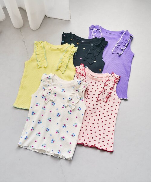 apres les cours(アプレレクール)の「ノースリーブ ワッフルフリルトップス(Tシャツ/カットソー・キッズ・その他3/パープル/イエロー/ブラック/ピンク・80/90/100/110/120/130/140)」の17枚目の写真