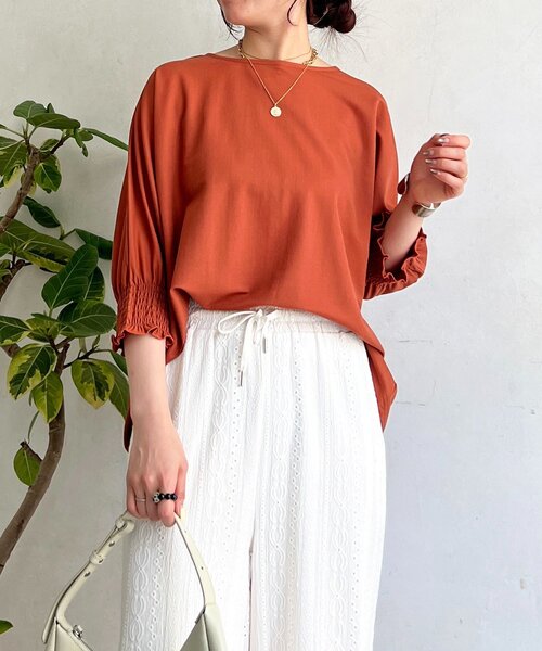 un dix cors（アンディコール）の「接触冷感シャーリング袖プルオーバー（Tシャツ/カットソー・レディース・オレンジ/オフホワイト/ブルー/ブラック・FREE）」の4枚目の写真
