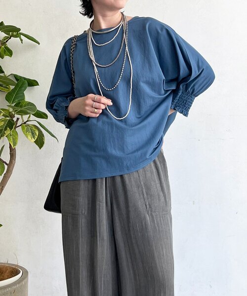 un dix cors（アンディコール）の「接触冷感シャーリング袖プルオーバー（Tシャツ/カットソー・レディース・オレンジ/オフホワイト/ブルー/ブラック・FREE）」の3枚目の写真