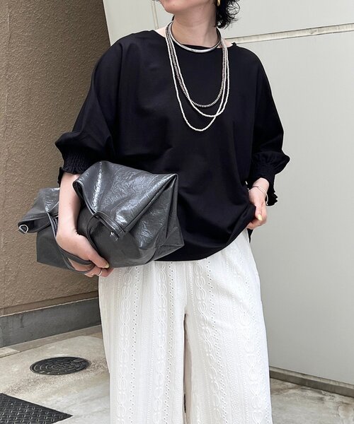 un dix cors（アンディコール）の「接触冷感シャーリング袖プルオーバー（Tシャツ/カットソー・レディース・オレンジ/オフホワイト/ブルー/ブラック・FREE）」の2枚目の写真
