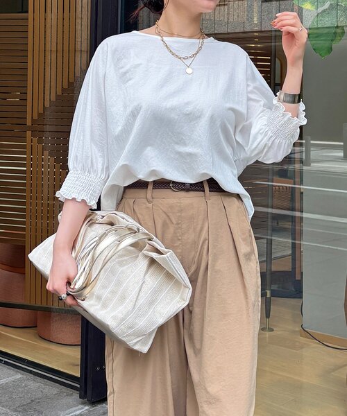 un dix cors（アンディコール）の「接触冷感シャーリング袖プルオーバー（Tシャツ/カットソー・レディース・オレンジ/オフホワイト/ブルー/ブラック・FREE）」の5枚目の写真