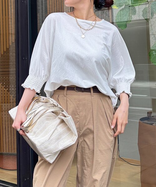 un dix cors（アンディコール）の「接触冷感シャーリング袖プルオーバー（Tシャツ/カットソー・レディース・オレンジ/オフホワイト/ブルー/ブラック・FREE）」の8枚目の写真