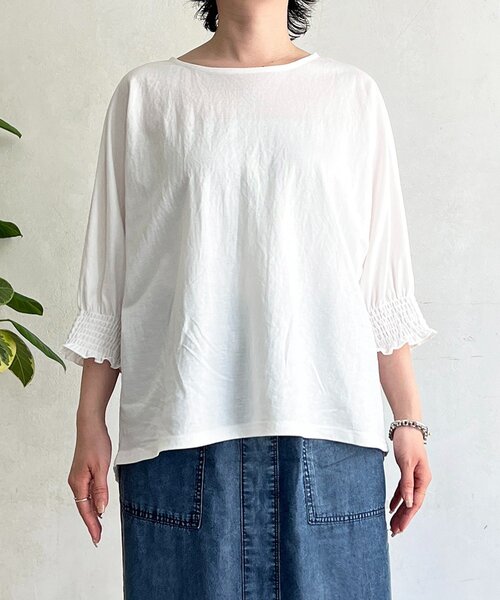 un dix cors（アンディコール）の「接触冷感シャーリング袖プルオーバー（Tシャツ/カットソー・レディース・オレンジ/オフホワイト/ブルー/ブラック・FREE）」の11枚目の写真