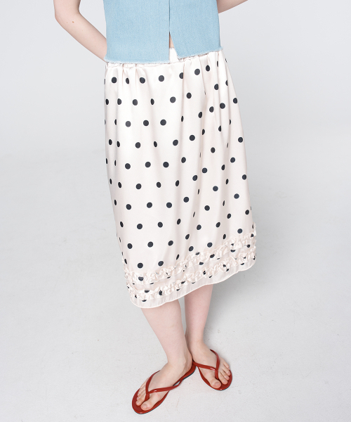 320SHOWROOM（320ショールーム）の「Polka Dot Satin Ruffle Elastic Waist Skirt Ivory（スカート・レディース・アイボリー・FREE）」の3枚目の写真