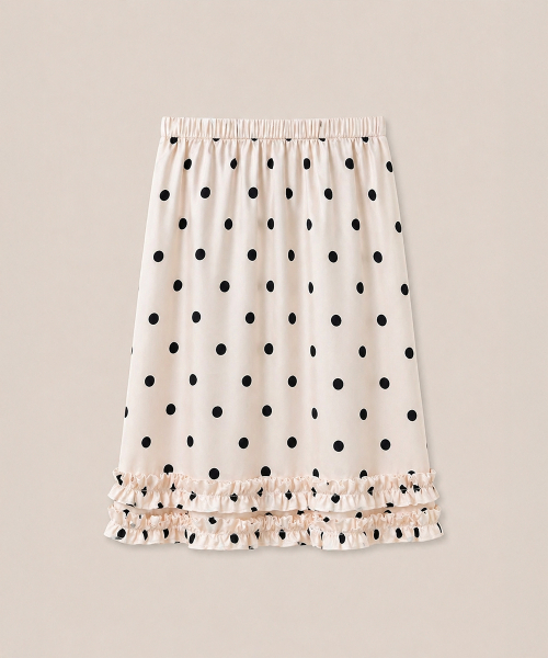 320SHOWROOM（320ショールーム）の「Polka Dot Satin Ruffle Elastic Waist Skirt Ivory（スカート・レディース・アイボリー・FREE）」の4枚目の写真