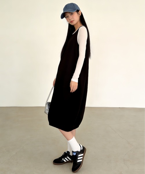 Sew loop(ソーループ)の「綿100%裾バルーンワンピース(ジャンパースカート・レディース・ブラック・L/M)」の5枚目の写真
