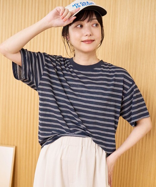 coen(コーエン)の「シアーマルチボーダーTシャツ(Tシャツ/カットソー・レディース・ワインレッド/ブラウン/ネイビー・M/L)」の2枚目の写真