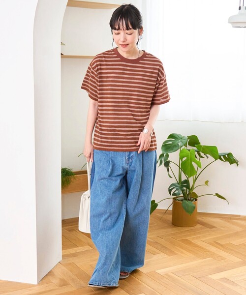 coen(コーエン)の「シアーマルチボーダーTシャツ(Tシャツ/カットソー・レディース・ワインレッド/ブラウン/ネイビー・M/L)」の4枚目の写真