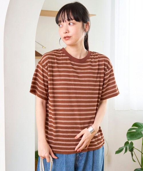 coen(コーエン)の「シアーマルチボーダーTシャツ(Tシャツ/カットソー・レディース・ワインレッド/ブラウン/ネイビー・M/L)」の7枚目の写真