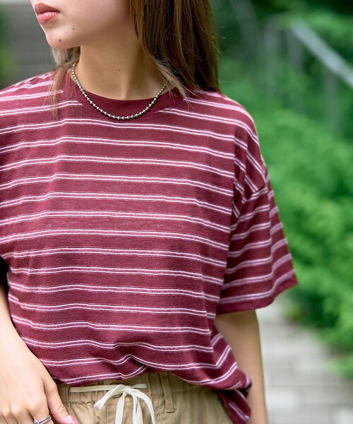 coen(コーエン)の「シアーマルチボーダーTシャツ(Tシャツ/カットソー・レディース・ワインレッド/ブラウン/ネイビー・M/L)」の16枚目の写真