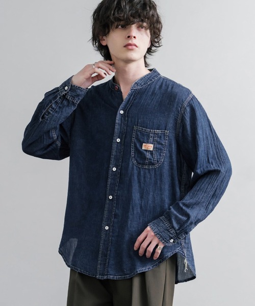 KRIFF MAYER(クリフメイヤー)の「KRIFF MAYER クリフメイヤー オーバーサイズエアーライトデニムバンドカラー長袖シャツ 2555107(シャツ/ブラウス・メンズ・ダークブルー/マルチ/ライトブルー/チャコール・M/XL/L)」の3枚目の写真