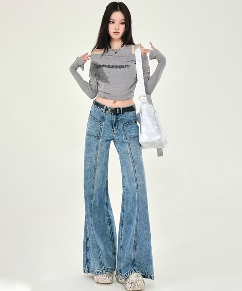 WESTBOY(ウエストボーイ)の「Y2K ワイドシルエット 切り替えデザイン ハイウエスト デニムパンツ WOG26S2PT01(デニムパンツ・レディース・ブルー・M/L)」の6枚目の写真