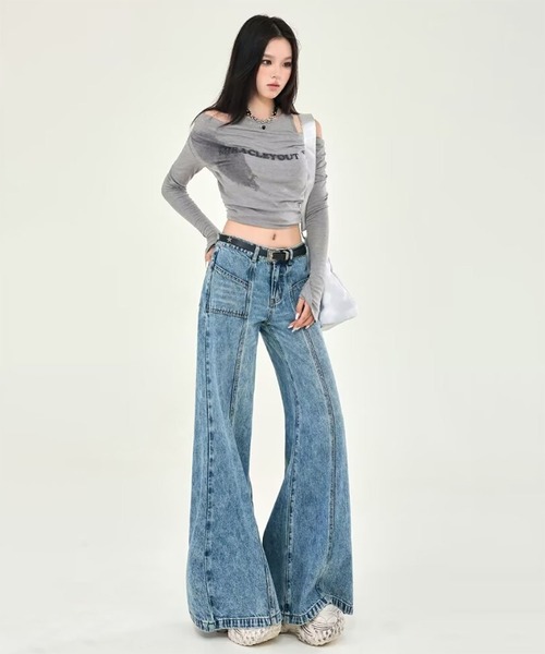 WESTBOY(ウエストボーイ)の「Y2K ワイドシルエット 切り替えデザイン ハイウエスト デニムパンツ WOG26S2PT01(デニムパンツ・レディース・ブルー・M/L)」の8枚目の写真