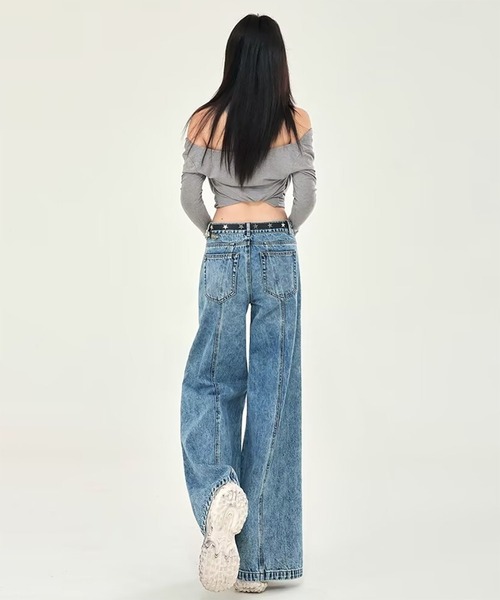 WESTBOY(ウエストボーイ)の「Y2K ワイドシルエット 切り替えデザイン ハイウエスト デニムパンツ WOG26S2PT01(デニムパンツ・レディース・ブルー・M/L)」の9枚目の写真