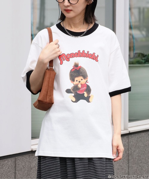 CORPUS SELECT(コーパストーキョー)の「【MONCHHICHI/モンチッチ】リンガーデザインTシャツ(Tシャツ/カットソー・レディース・ブラック/イエロー/ピンク・L/S/M)」の1枚目の写真
