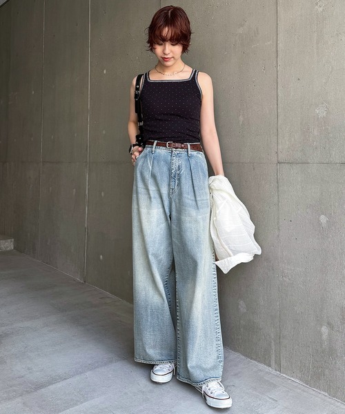 DOUBLE NAME(ダブルネーム)の「前後2WAYリブドットタンクトップ(タンクトップ・レディース・グレー/ブラック/オフホワイト・FREE)」の10枚目の写真