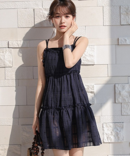TeddyShop(テディショップ)の「【大きいサイズ有】透け感レイヤード。バッククロスリボンティアードキャミワンピース+キャミソールビキニ 上下3点セット レディース水着(水着・レディース・ブラック/ライトブラウン/ダークネイビー/ホワイト・S/L/M/LL)」の11枚目の写真