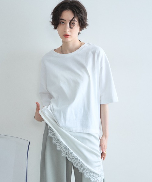 &. NOSTALGIA(アンドドットノスタルジア)の「レースドッキングTシャツ(Tシャツ/カットソー・レディース・オフホワイト/ブラック・M)」の1枚目の写真