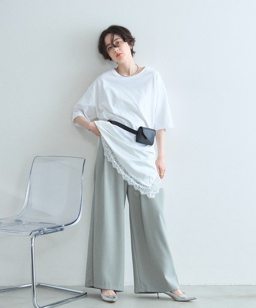 &. NOSTALGIA(アンドドットノスタルジア)の「レースドッキングTシャツ(Tシャツ/カットソー・レディース・オフホワイト/ブラック・M)」の3枚目の写真