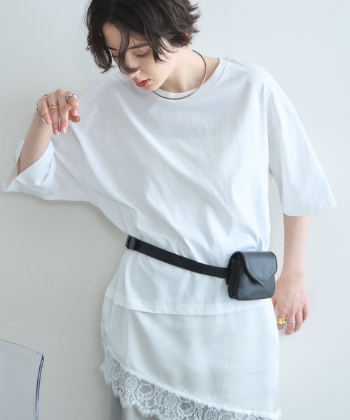 &. NOSTALGIA(アンドドットノスタルジア)の「レースドッキングTシャツ(Tシャツ/カットソー・レディース・オフホワイト/ブラック・M)」の4枚目の写真