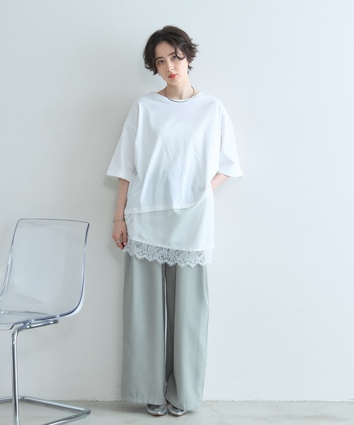 &. NOSTALGIA(アンドドットノスタルジア)の「レースドッキングTシャツ(Tシャツ/カットソー・レディース・オフホワイト/ブラック・M)」の5枚目の写真