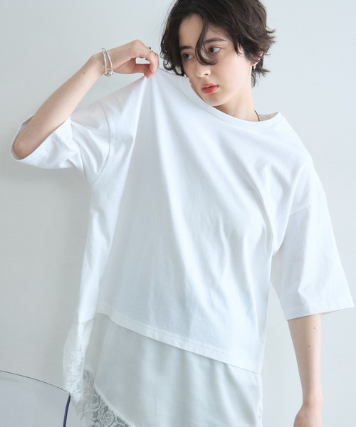 &. NOSTALGIA(アンドドットノスタルジア)の「レースドッキングTシャツ(Tシャツ/カットソー・レディース・オフホワイト/ブラック・M)」の6枚目の写真