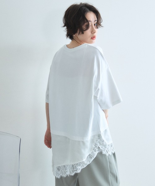 &. NOSTALGIA(アンドドットノスタルジア)の「レースドッキングTシャツ(Tシャツ/カットソー・レディース・オフホワイト/ブラック・M)」の7枚目の写真