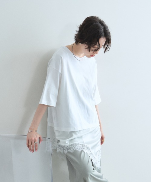 &. NOSTALGIA(アンドドットノスタルジア)の「レースドッキングTシャツ(Tシャツ/カットソー・レディース・オフホワイト/ブラック・M)」の8枚目の写真