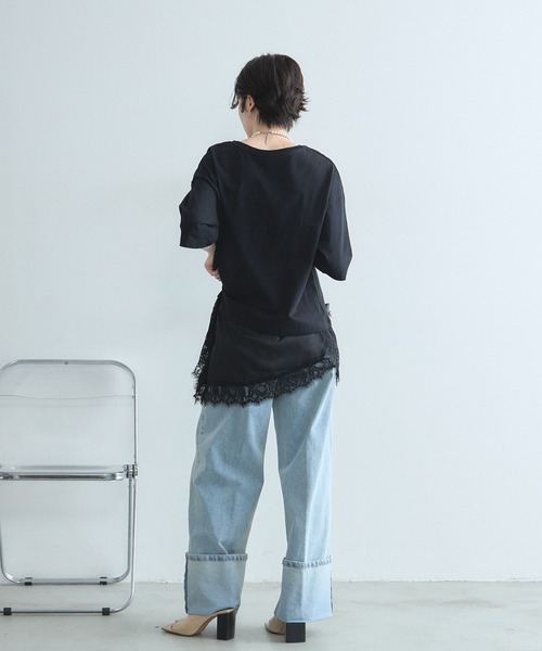 &. NOSTALGIA(アンドドットノスタルジア)の「レースドッキングTシャツ(Tシャツ/カットソー・レディース・オフホワイト/ブラック・M)」の11枚目の写真