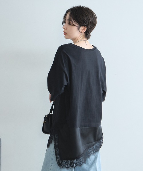 &. NOSTALGIA(アンドドットノスタルジア)の「レースドッキングTシャツ(Tシャツ/カットソー・レディース・オフホワイト/ブラック・M)」の12枚目の写真