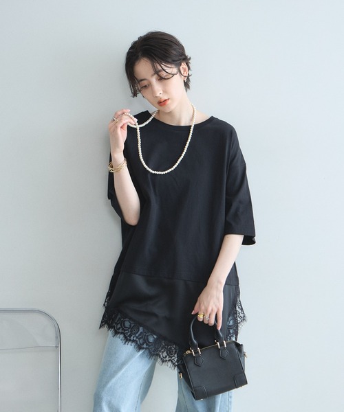 &. NOSTALGIA(アンドドットノスタルジア)の「レースドッキングTシャツ(Tシャツ/カットソー・レディース・オフホワイト/ブラック・M)」の13枚目の写真