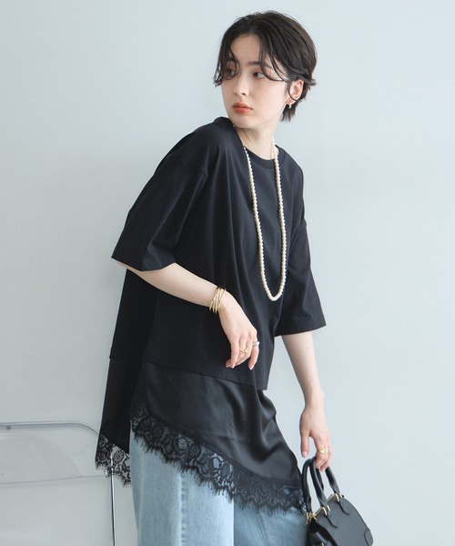 &. NOSTALGIA(アンドドットノスタルジア)の「レースドッキングTシャツ(Tシャツ/カットソー・レディース・オフホワイト/ブラック・M)」の15枚目の写真