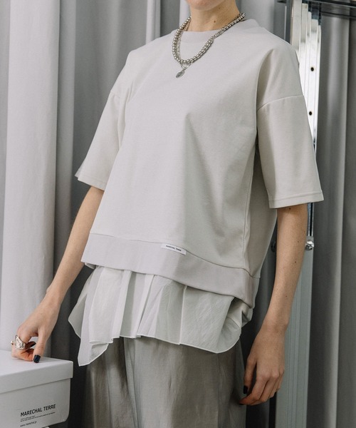 MARECHAL TERRE（マルシャルテル）の「【UVカット/接触冷感】裾フリルトップス（Tシャツ/カットソー・レディース・ネイビー/ライトグレー/チャコールグレー/ブラック・MEDIUM）」の10枚目の写真