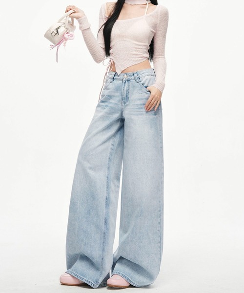 AVYL(アヴィル)の「ワイドパンツ(デニムパンツ・レディース・サックスブルー・L/M/S)」の2枚目の写真