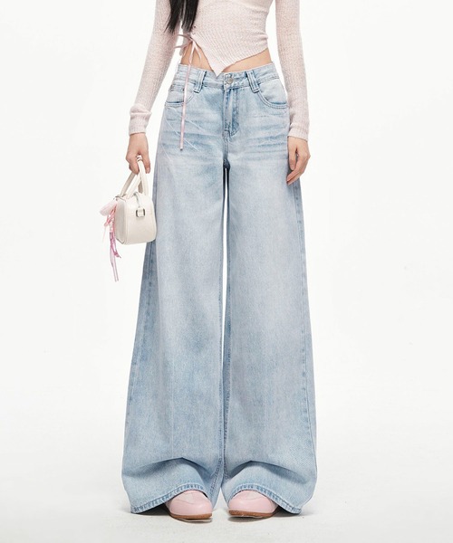 AVYL(アヴィル)の「ワイドパンツ(デニムパンツ・レディース・サックスブルー・L/M/S)」の3枚目の写真