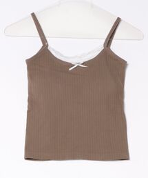＼1枚で主役級の可愛さ！／ レース レイヤード風 リボン リブキャミソール ブラトップ / カップ付き